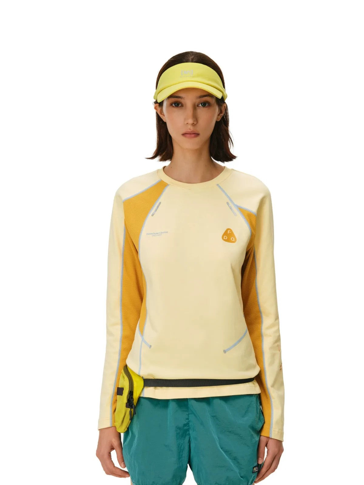 FPA Panelled Color Block Long Sleeve Tee in Yellow - On Model