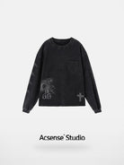ACSENSE STUDIO Acid Wash Graphic Long Sleeve T Shirt in Gray