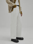 NANS 12oz Plaid Patchwork Straight Jeans in White - On Model