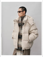 NANS Corduroy Texture Down Puffer Jacket in White - On Model