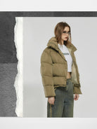 Amee Duck Down Stand Collar Puffer in Green - On Model