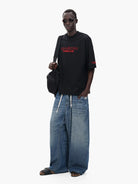 MASONPRINCE Double Layer Collar Embroidered Tee in Black - On Model