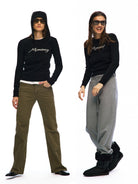 Alright Then Script Jacquard Lambswool Sweater in Black - On Model