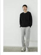 NANS Plush Textured Wide Leg Track Pants in Gray - On Model