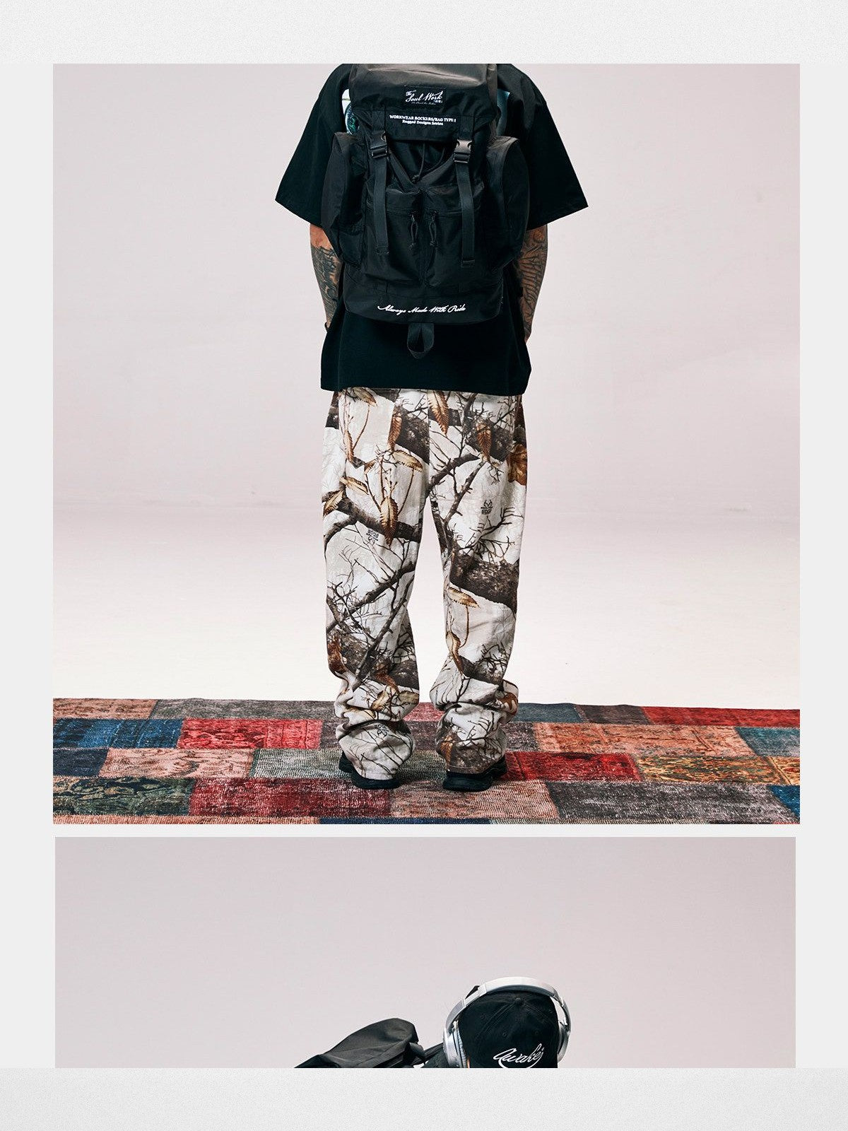 SWFI Far East Large Nylon Drawstring Backpack in Black - On Model