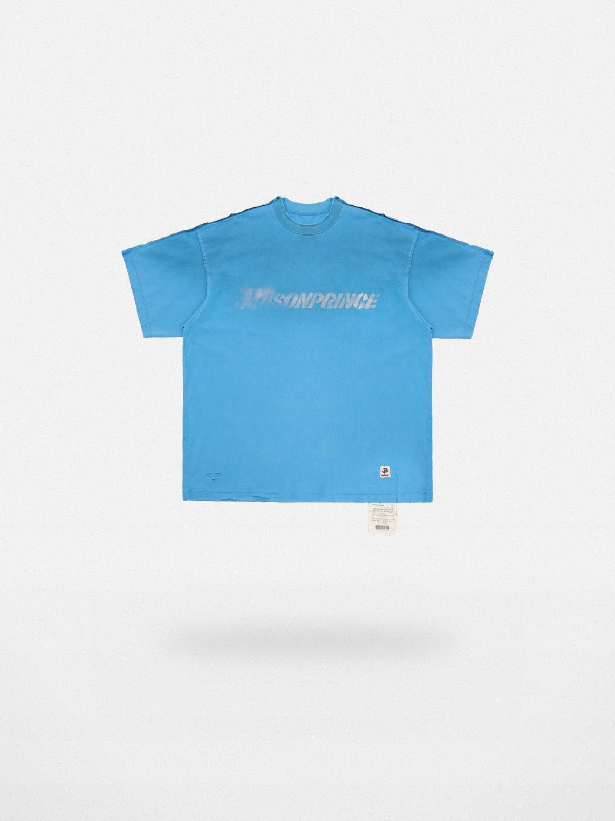 MASONPRINCE Distressed Spray Paint Logo Tee in Sky Blue