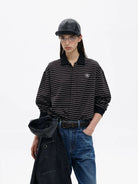 MASONPRINCE Striped Washed Cotton Rugby Shirt in Black - On Model