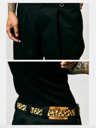 SWFI Far East Leopard Print Pony Hair Leather Belt in Black - On Model