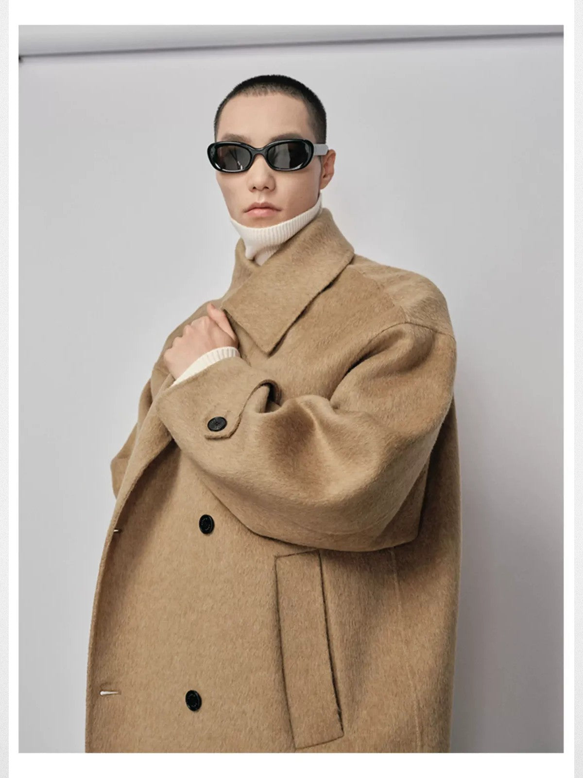 NANS Handmade Double Faced Wool Coat in Camel - On Model