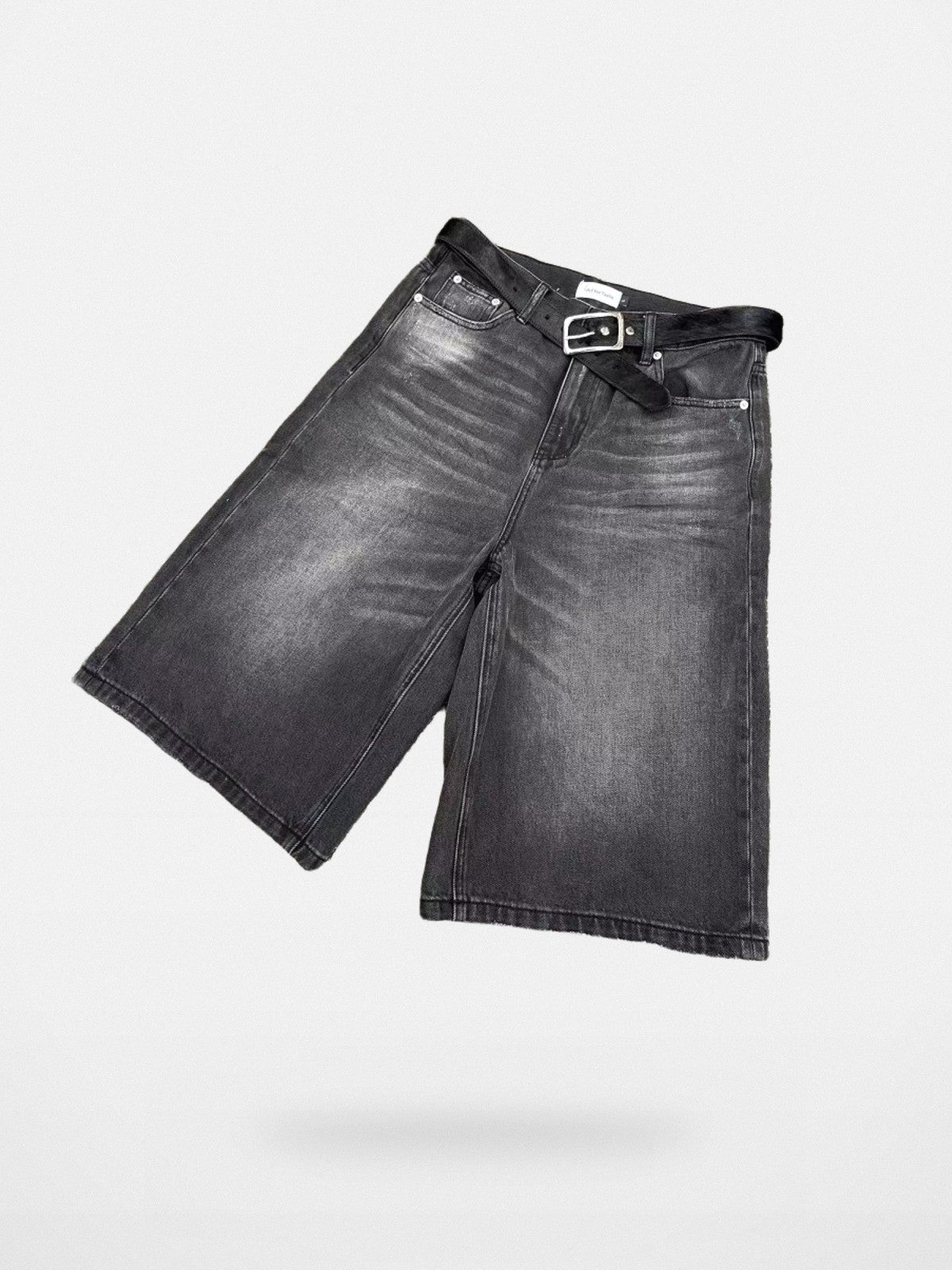 AFterTaste Heavy Distressed Long Denim Shorts in Gray