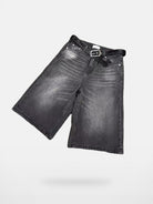 AFterTaste Heavy Distressed Long Denim Shorts in Gray