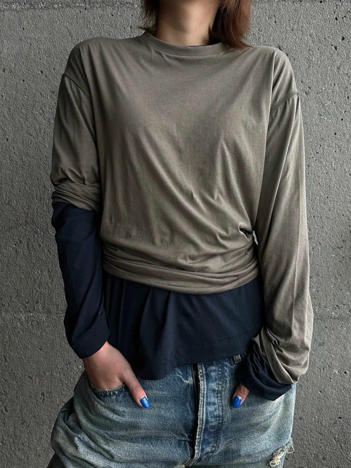 MASONPRINCE Lightweight Cotton Long Sleeve Tee in Beige - On Model