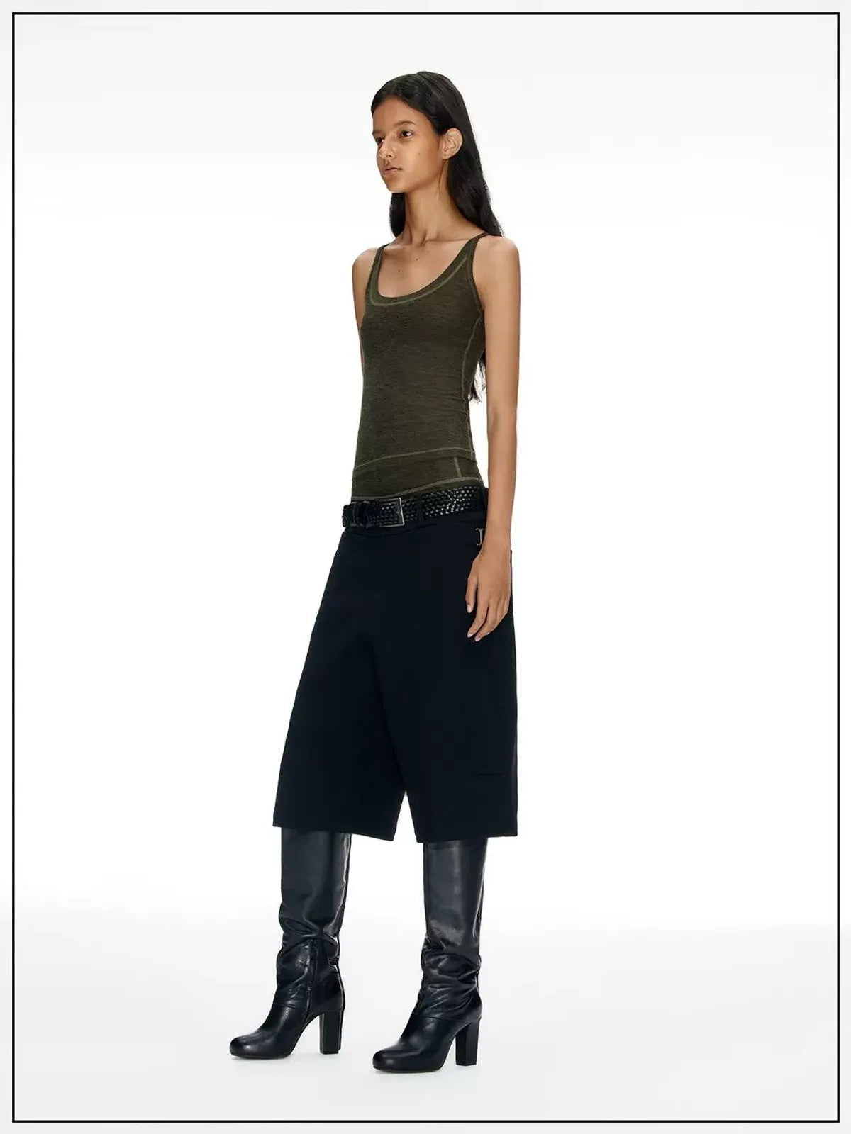 FaxCopyExpress Longline U Cut Racer Tank in Olive - On Model