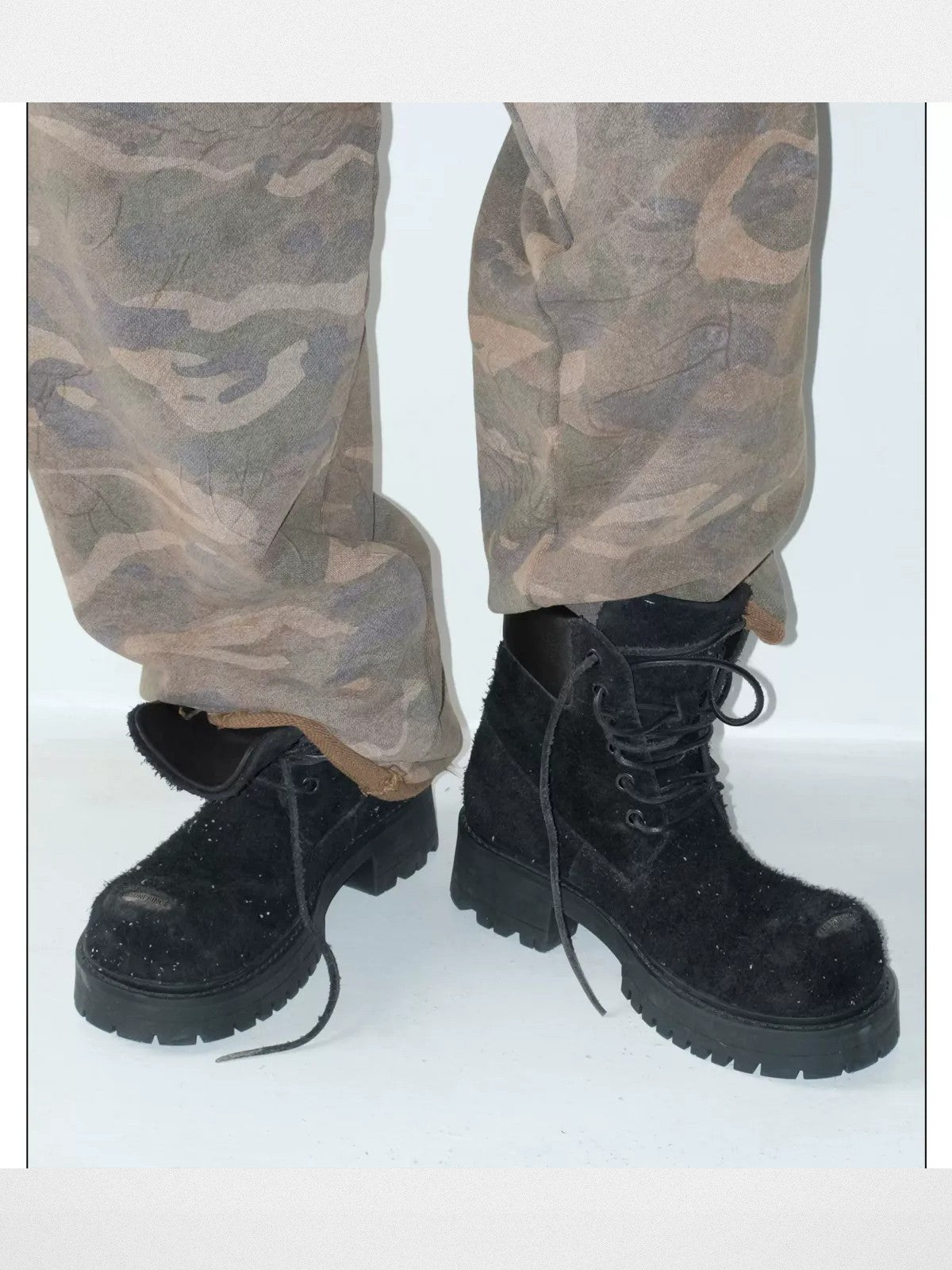 MASONPRINCE Washed Suede Platform Boots in Black - On Model