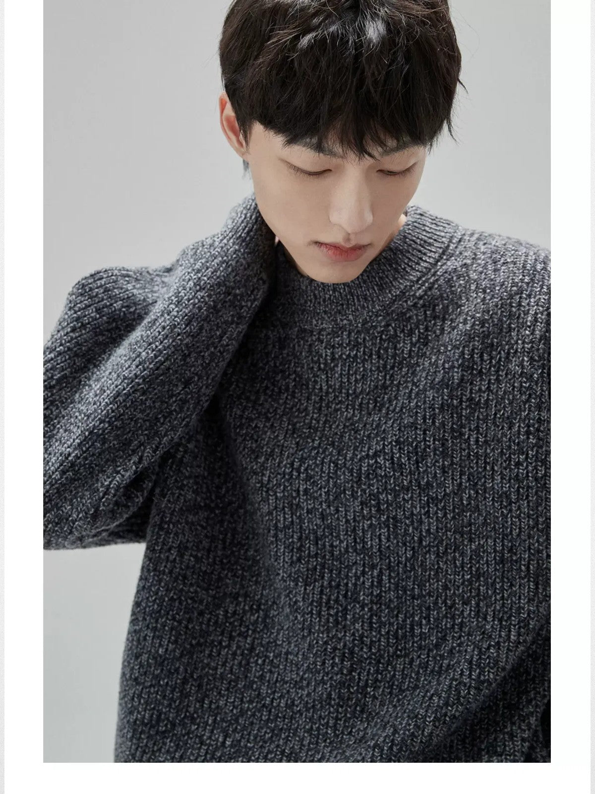 NANS Heavyweight Oversized Merino Crewneck in Gray - On Model