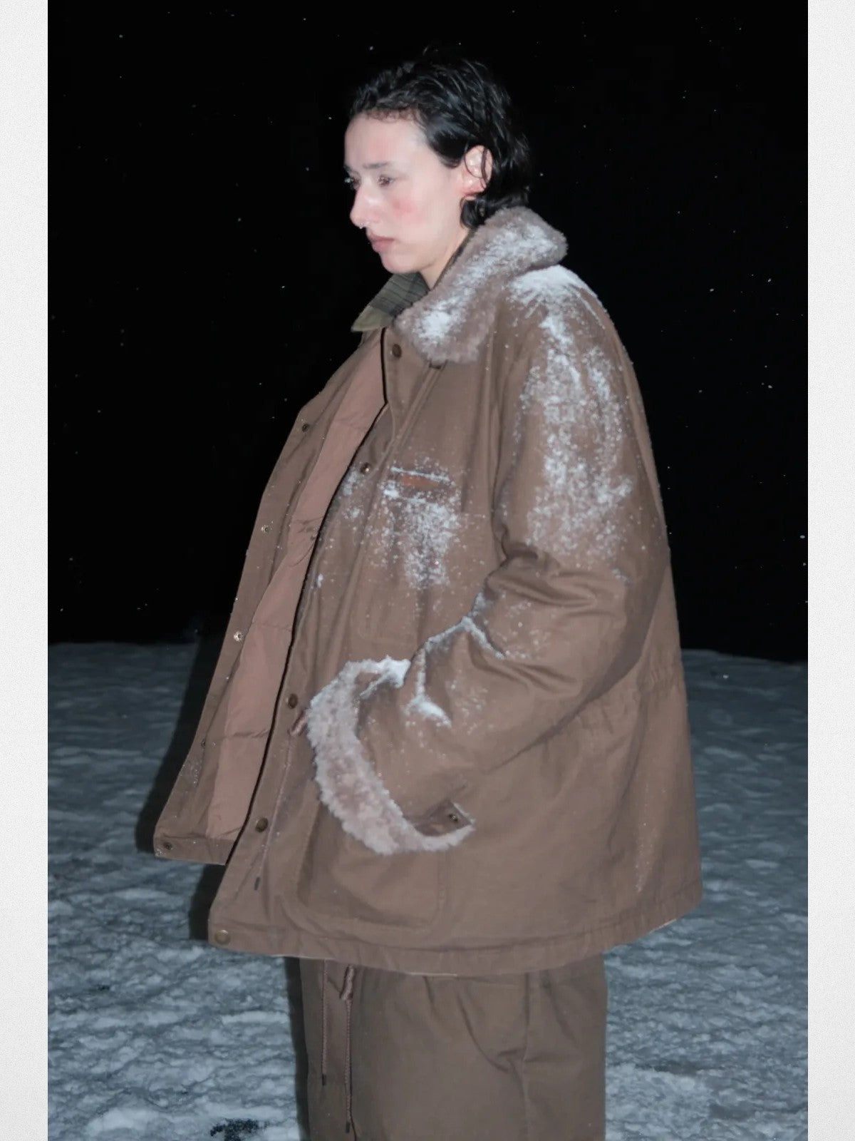 MASONPRINCE Sherpa Collar Utility Down Jacket in Green - On Model