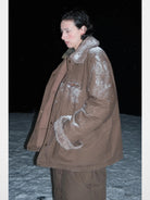 MASONPRINCE Sherpa Collar Utility Down Jacket in Green - On Model