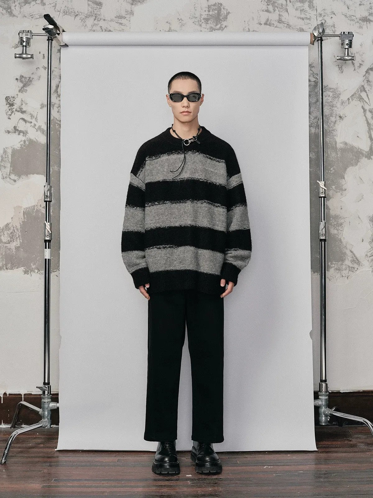 NANS Vintage Wash Micro Flare Jeans in Black - On Model