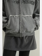 MASONPRINCE Heavyweight Graffiti Zip Hoodie in Gray - On Model