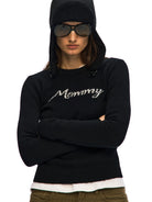 Alright Then Script Jacquard Lambswool Sweater in Black - On Model