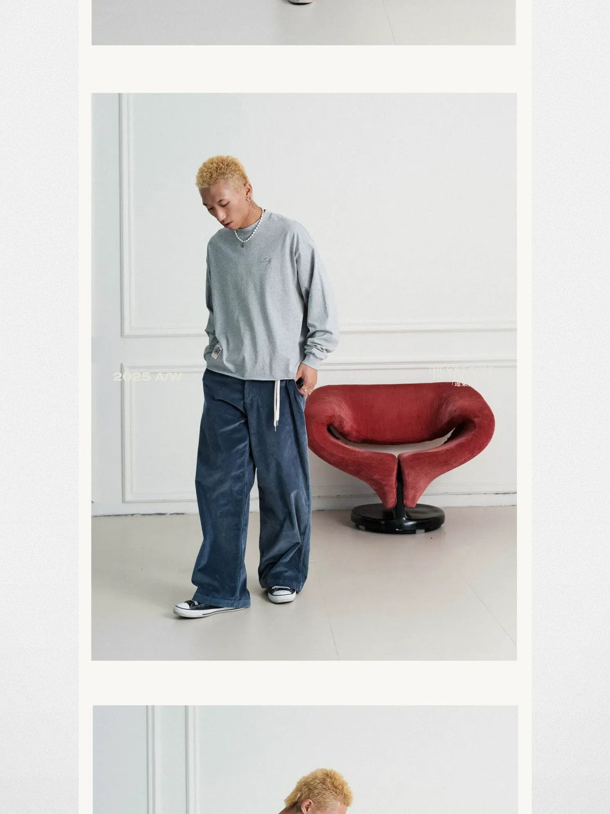 SWFI Far East Distressed Blue Corduroy Work Pants in Blue - On Model