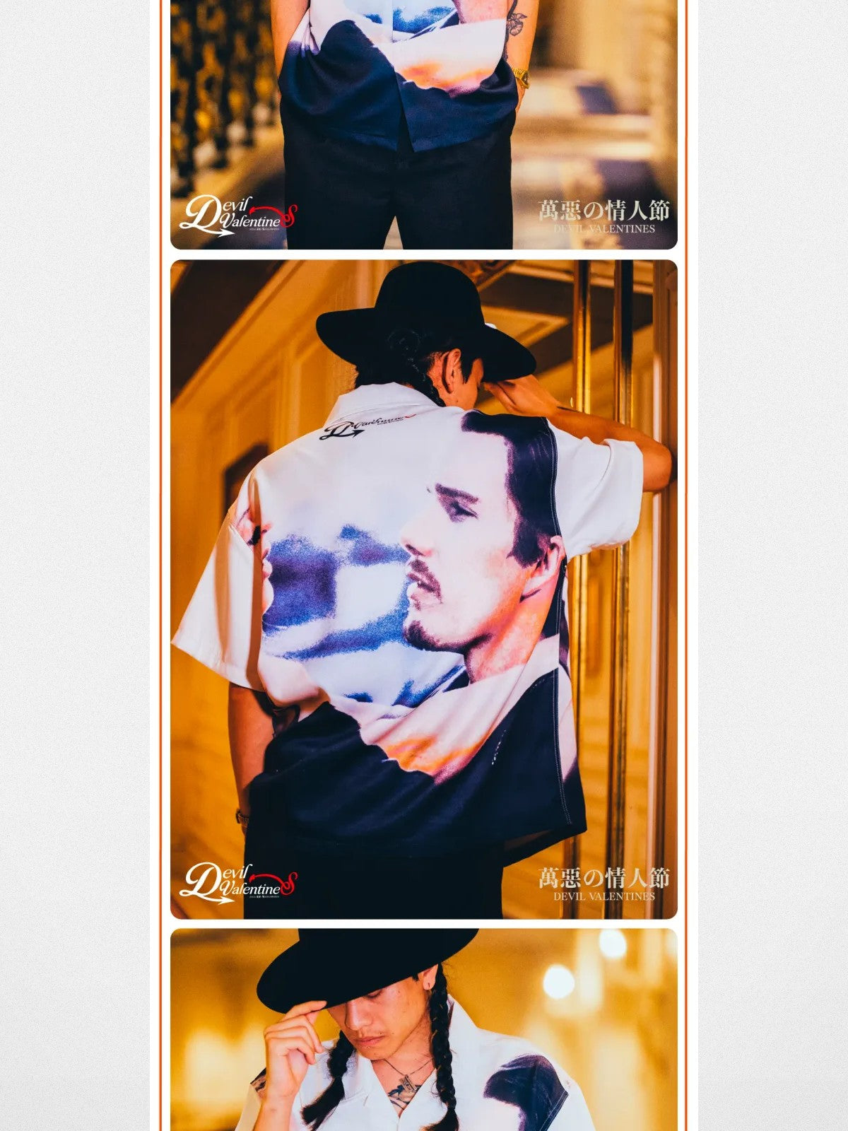 SWFI Far East Portrait Print Camp Collar Shirt in White - On Model