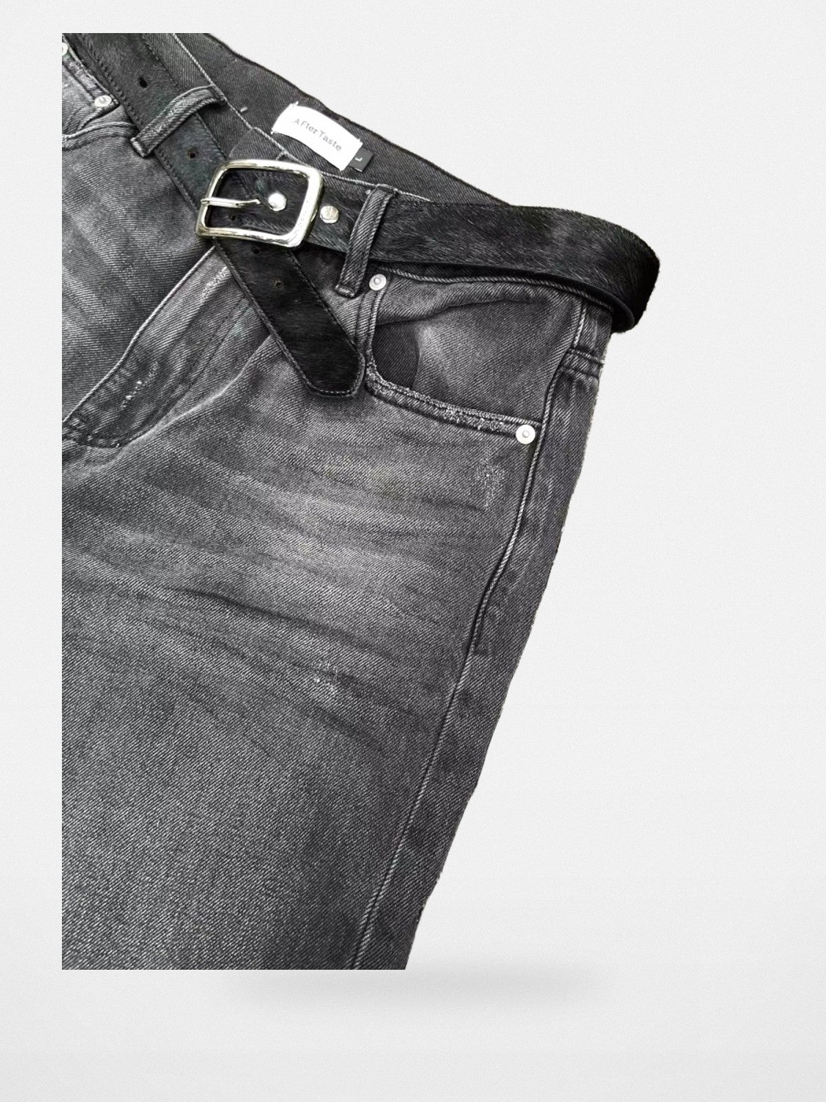 AFterTaste Heavy Distressed Long Denim Shorts in Gray - Detail
