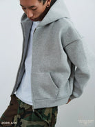 SWFI Far East 600g Heavyweight Cotton Zip Hoodie in Gray - On Model