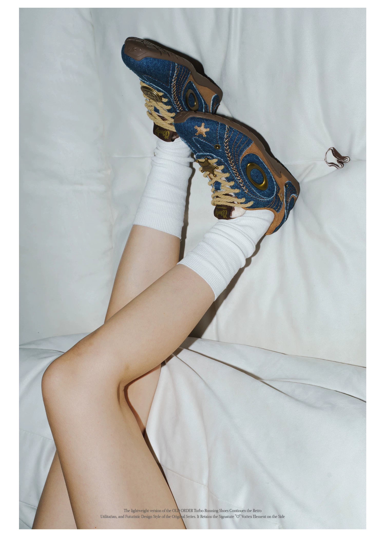 OLDORDER Toy Story Woody Denim Sneakers in Denim - On Model