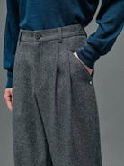 NANS Double Pleated Wool Blend Trousers in Gray - On Model