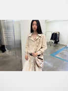 NeverSeez Lyocell Linen Fringe Shirt in Gray - On Model