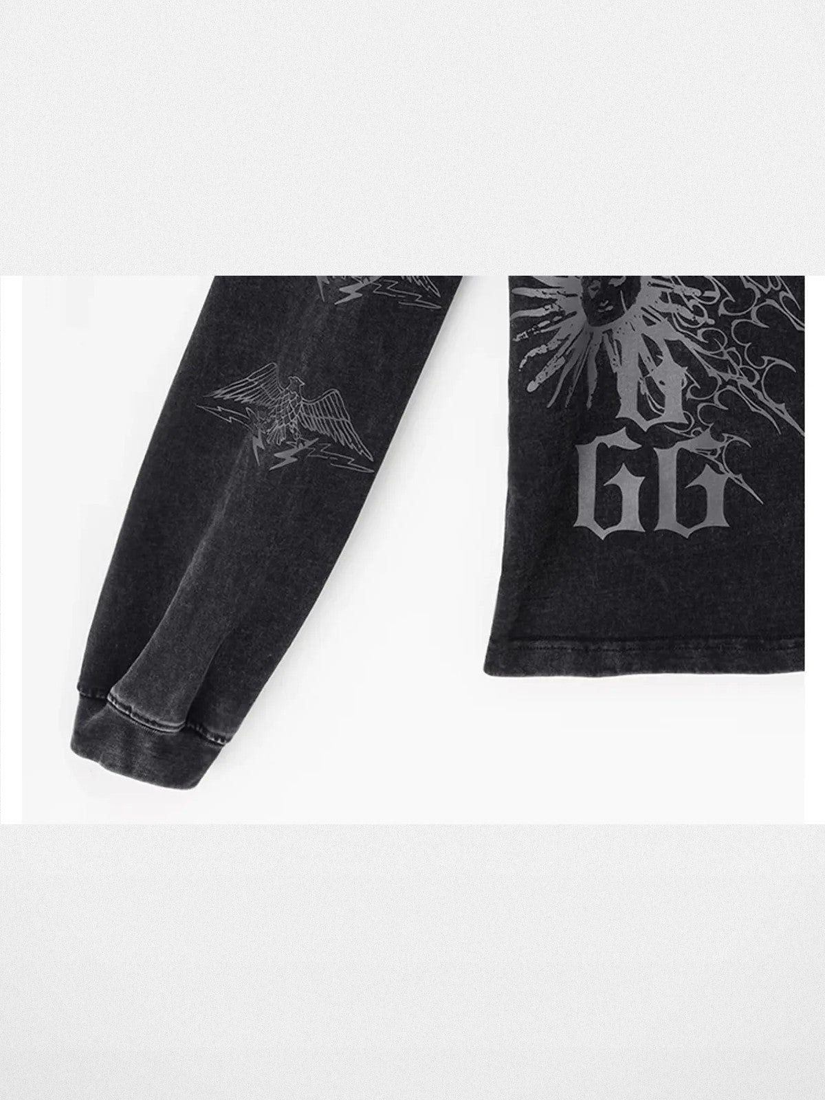 ACSENSE STUDIO Acid Wash Graphic Long Sleeve T Shirt in Gray - Detail