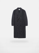 NANS Double Breasted Peak Lapel Wool Coat in Navy Blue