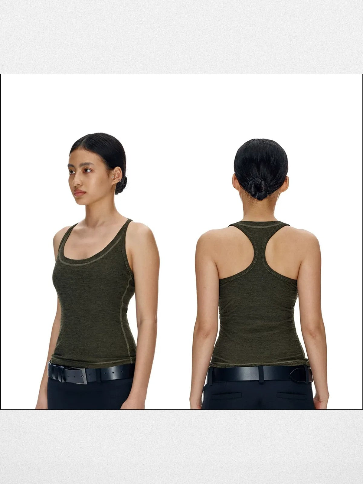 FaxCopyExpress Longline U Cut Racer Tank in Olive - On Model