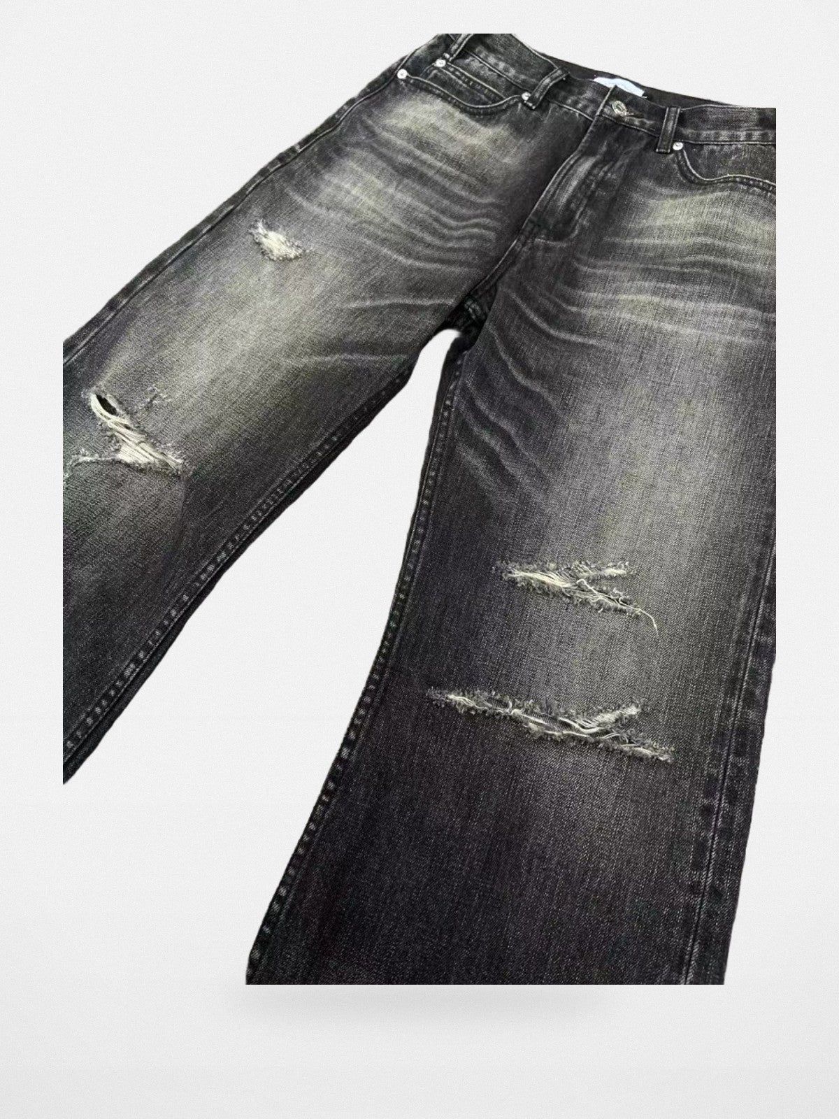 AFterTaste Distressed Fringed Selvedge Jeans in Yellow - Detail