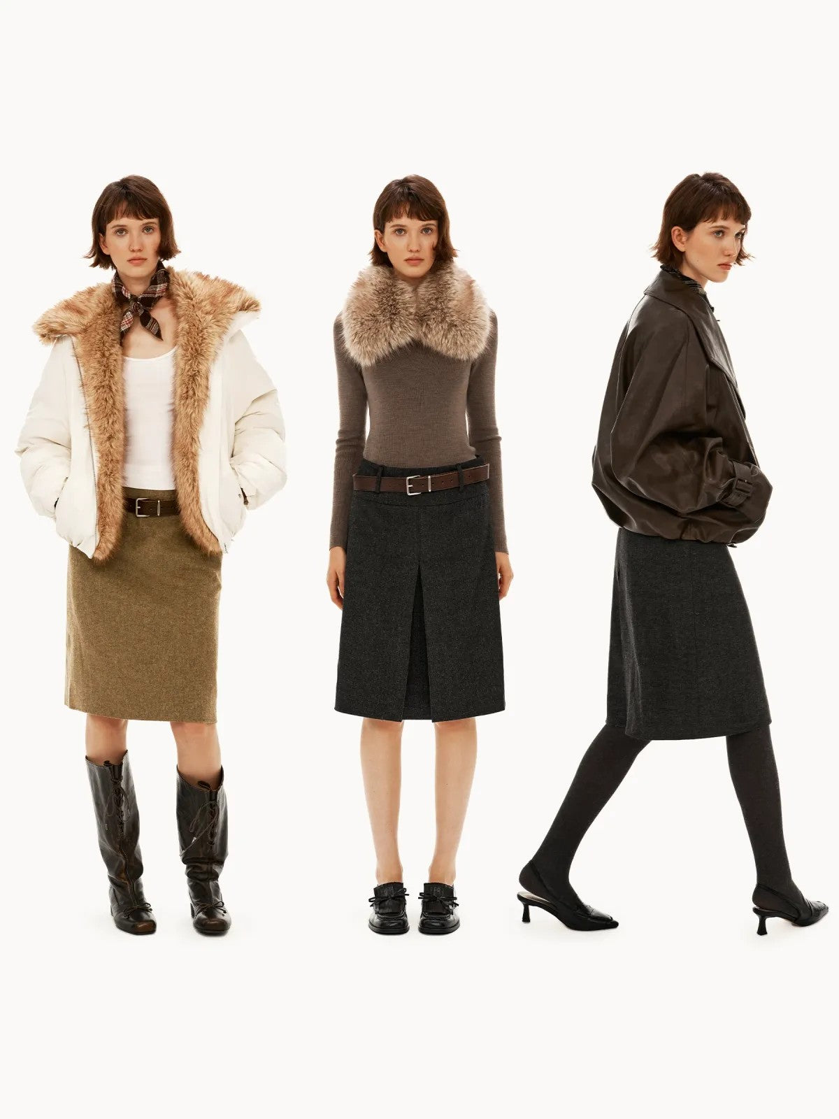 PUKI Reversible Wool Blend Midi Skirt in Gray - On Model