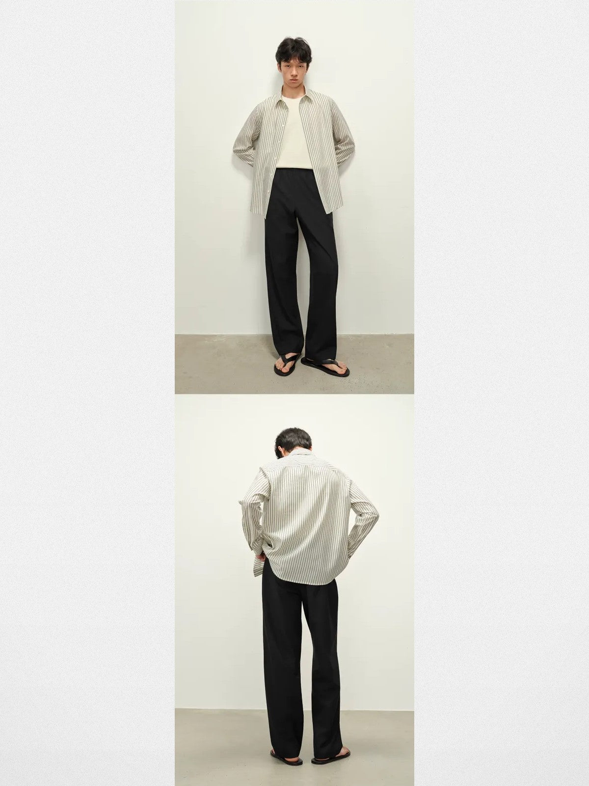 ROYA Striped Lyocell Silk Blend Shirt in White - On Model