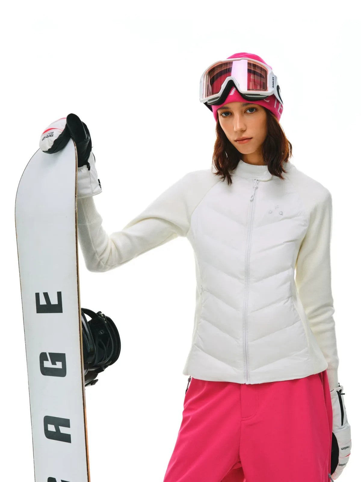 FPA Knit Sleeve Puffer Jacket in White - On Model