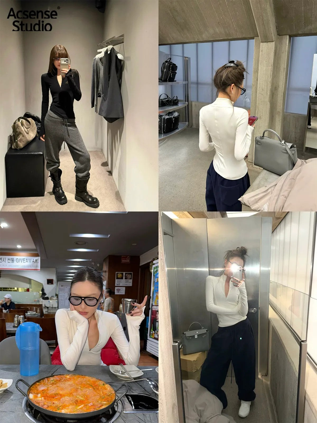 ACSENSE STUDIO High Neck Half Zip Top in White - Lifestyle