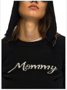 Alright Then Script Jacquard Lambswool Sweater in Black - On Model