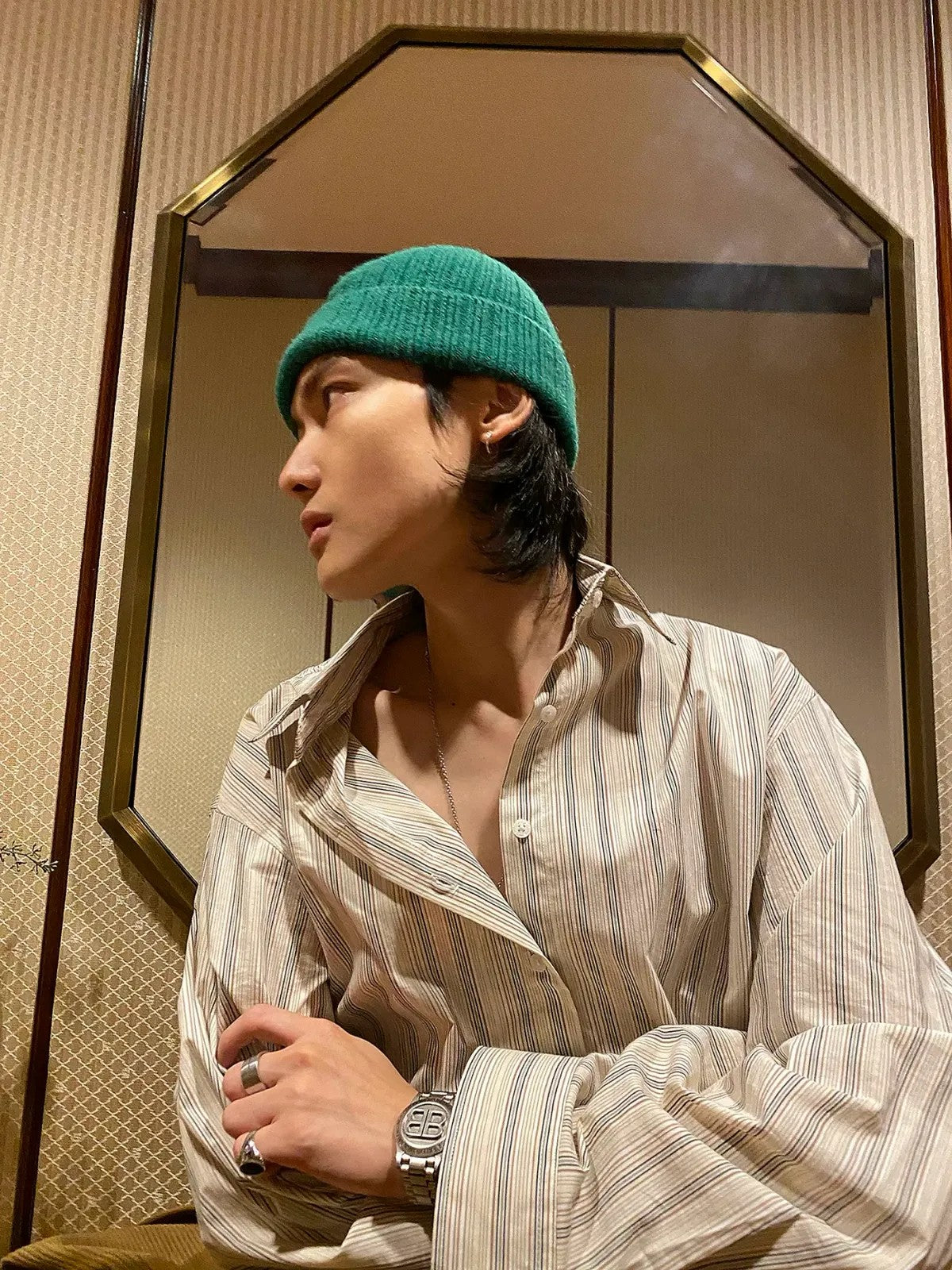 MASONPRINCE Retro Striped Cotton Shirt in Cream - Lifestyle