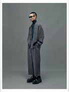 NANS Double Pleated Wool Blend Trousers in Gray - On Model