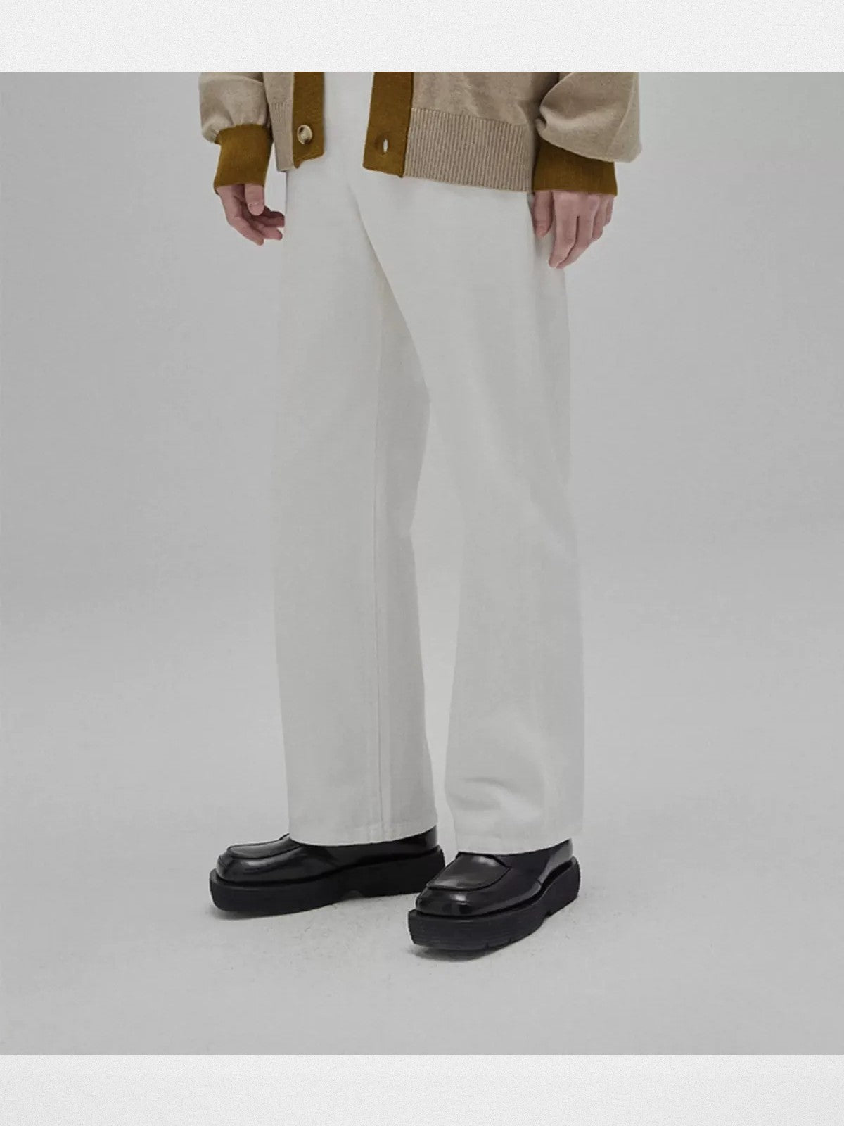 NANS 12oz Plaid Patchwork Straight Jeans in White - On Model