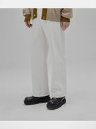 NANS 12oz Plaid Patchwork Straight Jeans in White - On Model