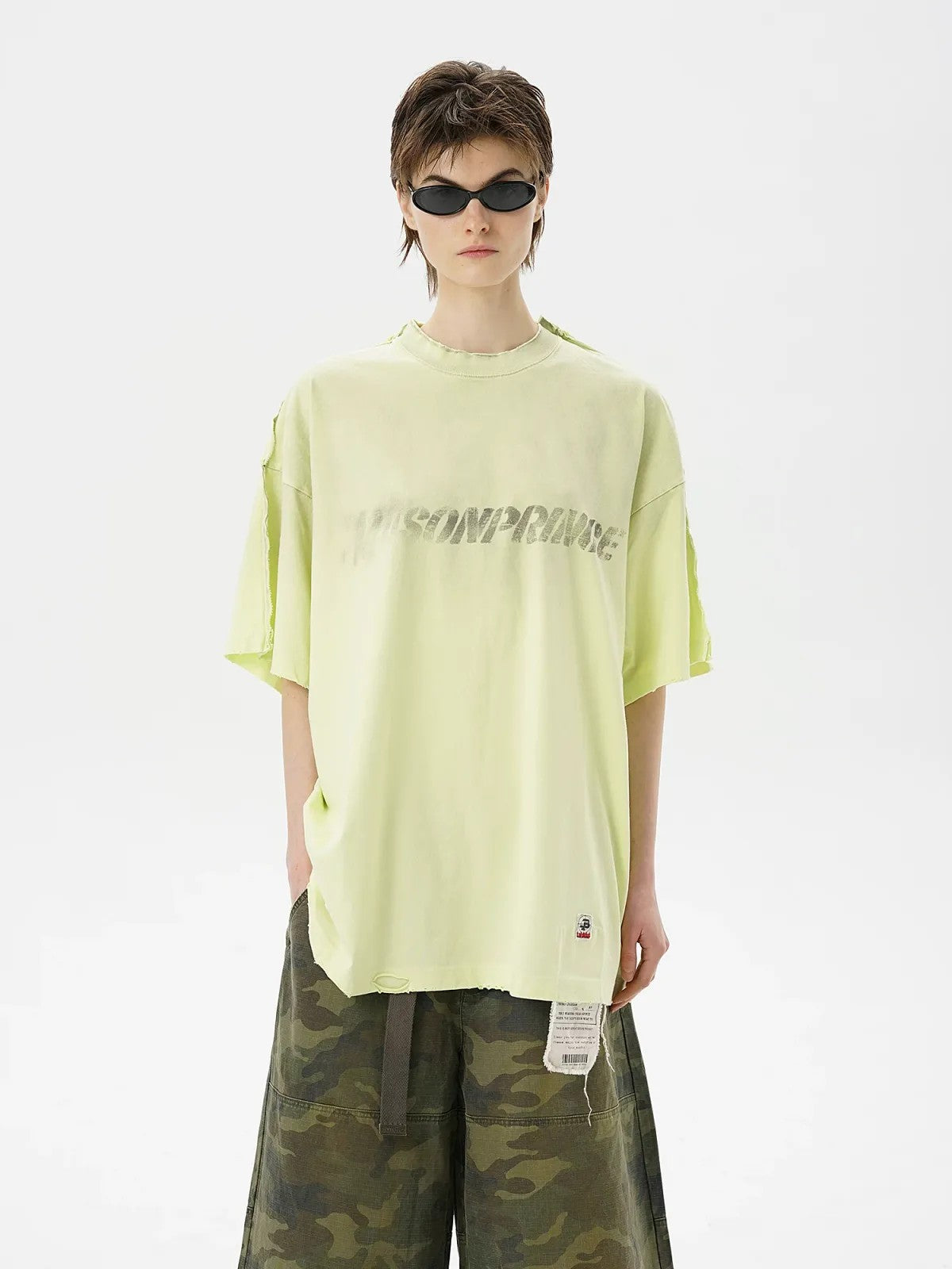 MASONPRINCE Distressed Spray Paint Logo Tee in Yellow - On Model