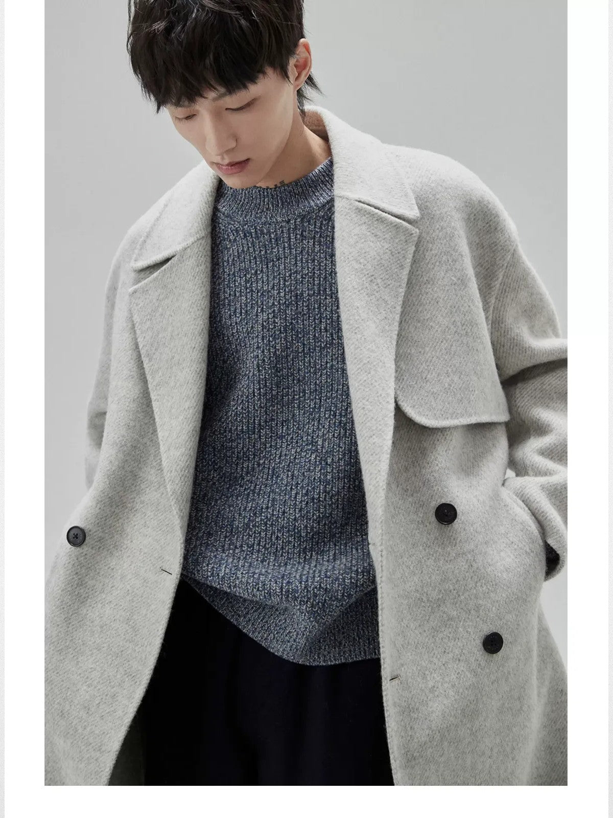 NANS Heavyweight Oversized Merino Crewneck in Navy Blue - On Model