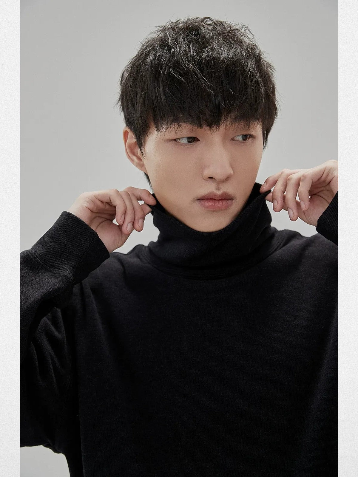 NANS Textured Slouchy Neck T Shirt in Black - On Model