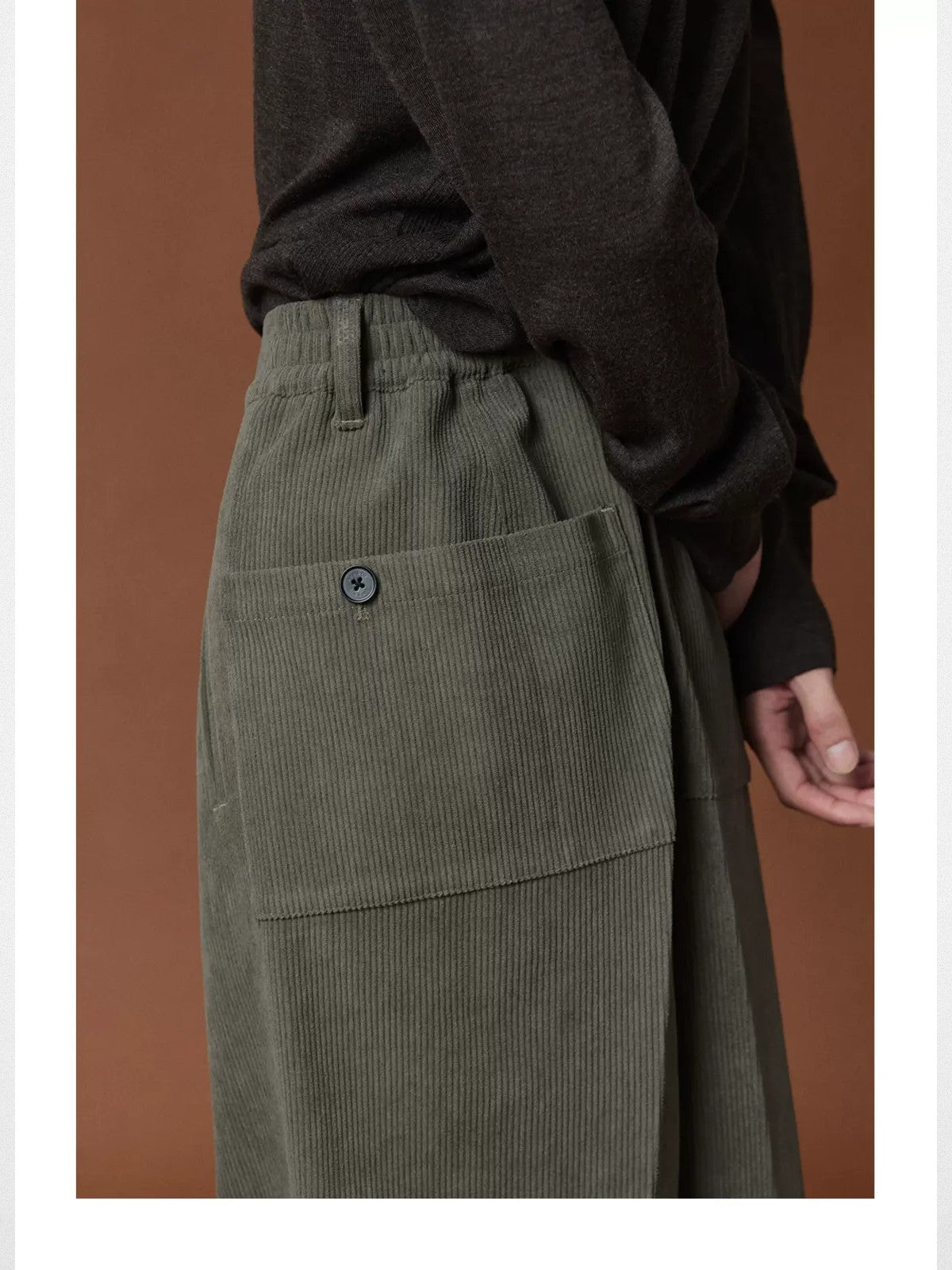 NANS Pleated Corduroy Cropped Trousers in Green - On Model