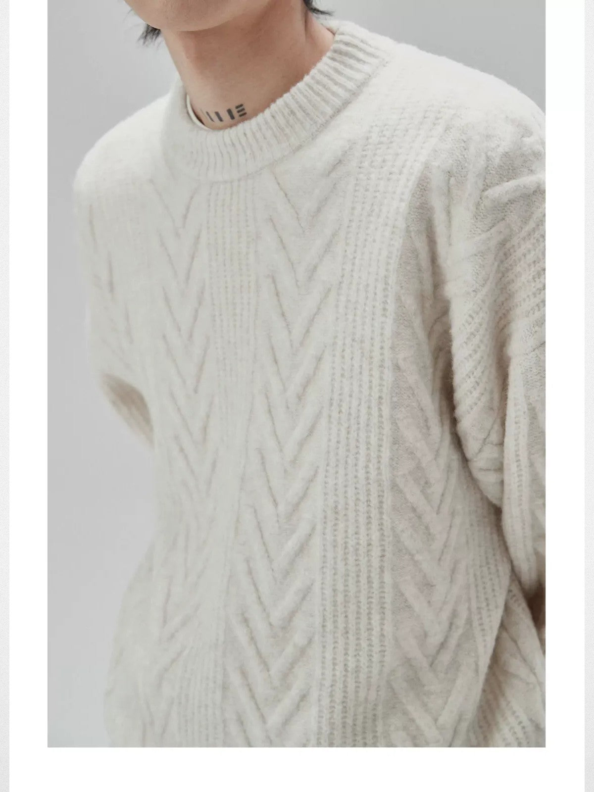 NANS Yak Wool Blend Cable Knit Sweater in White - On Model