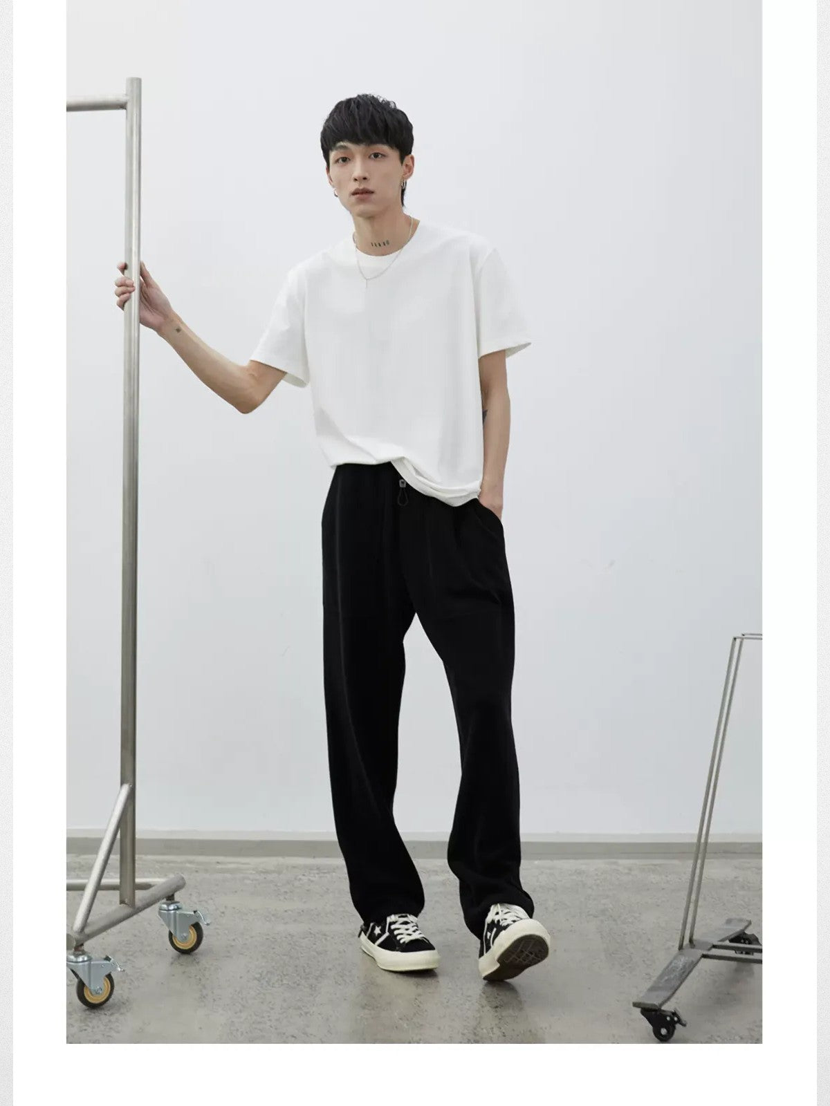 NANS Plush Textured Wide Leg Track Pants in Black - On Model